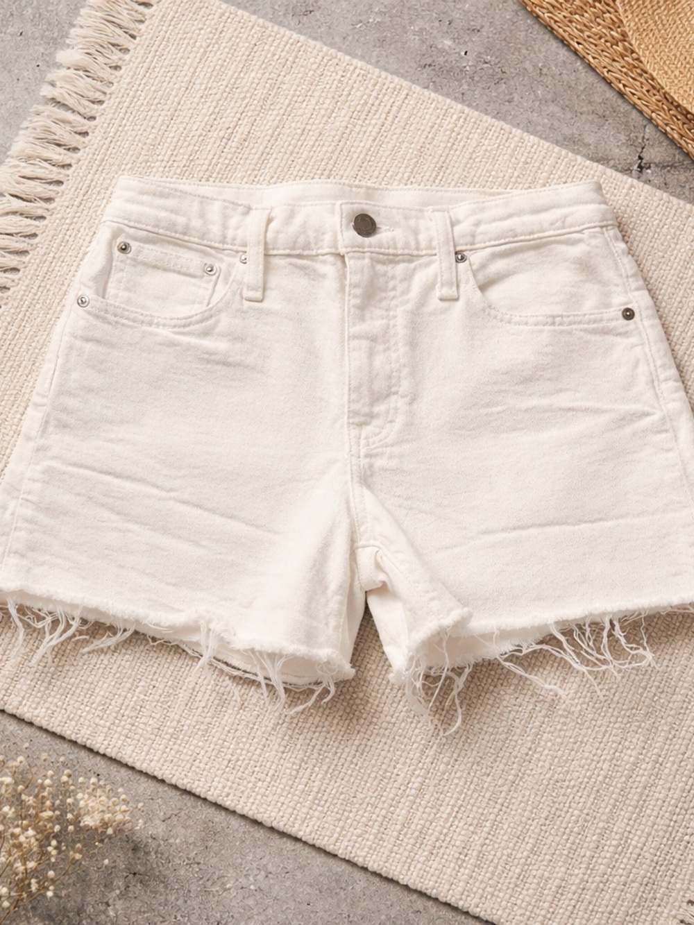 J. Crew White Frayed-Hem Denim Shorts